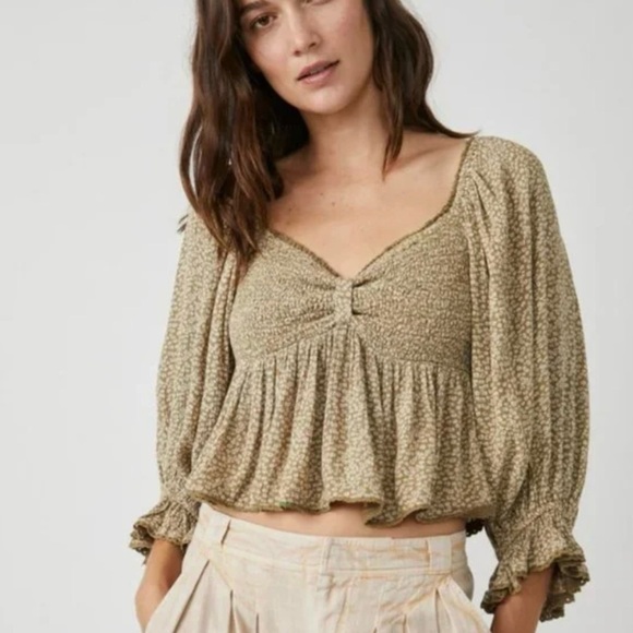 Free People Brittnee Print Smocked Peplum Top Size XS Cottagecore NEW! - Picture 1 of 7